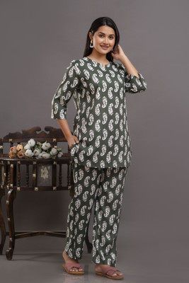 Krishna Vastrram Women Printed Orange Night Suit Set