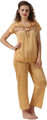 Majese Women Solid Beige Night Suit Set