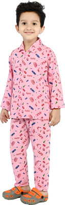 The RN creation Boys Printed Pink Night Suit Set