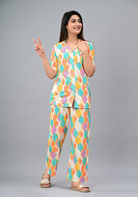 MintMarie Women Geometric Print Multicolor Night Suit Set