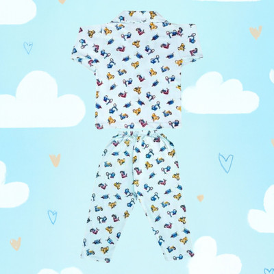 Lala Maneet Baby Boys & Baby Girls Printed Blue Night Suit Set