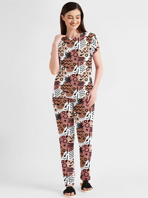 EMINENTIX Girls Printed Brown, Multicolor Top & Pyjama Set