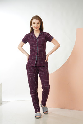 NARACHI TEXWORLD Women Printed Maroon Shirt & Pyjama set