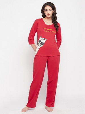 Clovia Women Geometric Print Red Top & Pyjama Set