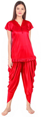 mysie Women Solid Red Top & Pyjama Set