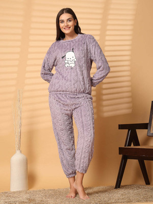 ETC Women Self Design Purple Night Suit Set