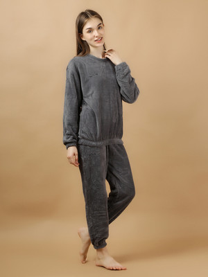 Lugo Women Solid Grey Night Suit Set