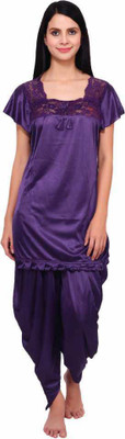 NIGHTGIRL Women Self Design Purple Top & Pyjama Set