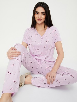 MAX Women Printed Purple Night Suit Set