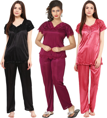 PHALIN Women Solid Multicolor Top & Pyjama Set