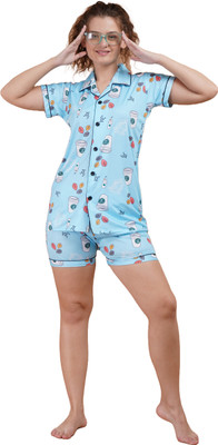 GuSo Shopee Women Printed Blue Top & Shorts Set