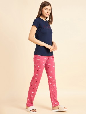 SWEET DREAMS Women Printed Blue Top & Pyjama Set