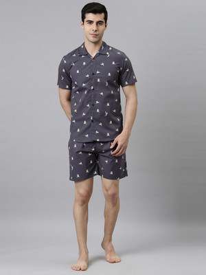 TRUNDZ Men Printed Grey Top & Shorts Set