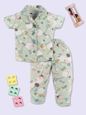YK X Minute Mirth Baby Girls Printed Green Night Suit Set