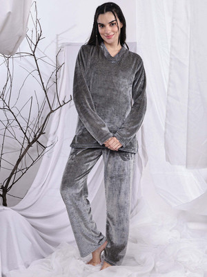 ETC Women Solid Grey Night Suit Set
