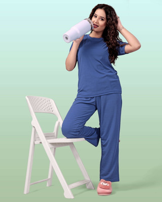 HouseOfCommon Women Printed Blue Top & Pyjama Set