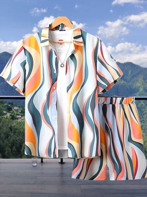 SHIVFORYOU Men Printed Multicolor Top & Shorts Set