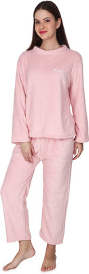 StudioRM Women Solid Pink Night Suit Set