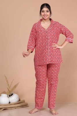 GoCozey Women Printed Red Night Suit Set