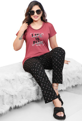JALKIDS Women Solid Red Top & Pyjama Set