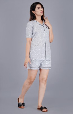 MintMarie Women Printed Grey Top & Shorts Set