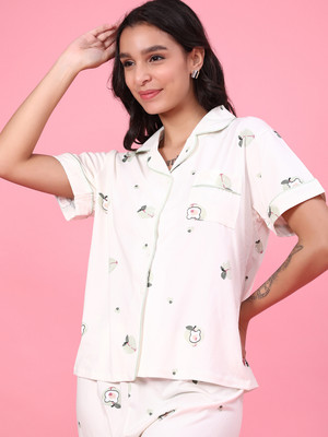 V-MART Women Printed White Night Suit Set