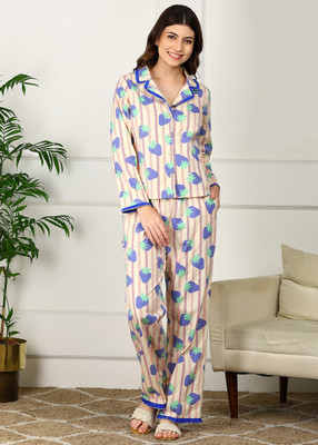 Golden Kite Women Printed Blue Night Suit Set