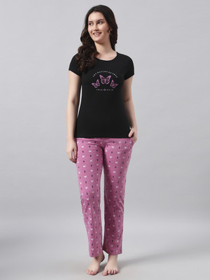 Sweettouch Women Printed Pink Top & Pyjama Set