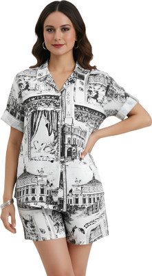 Jeny Trends Women Printed Grey Night Suit Set