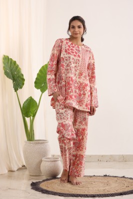 Sanskrutihomes Women Floral Print Pink Night Suit Set