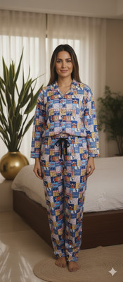 AVNOUR Women Characters, Printed Multicolor Shirt & Pyjama set