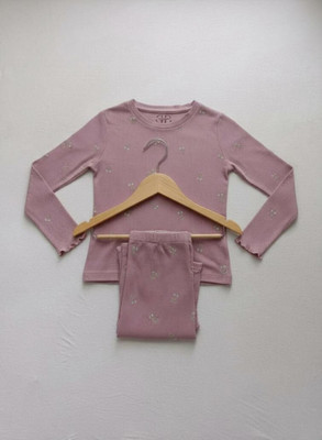 Guys And Dames Baby Girls Floral Print Purple Top & Pyjama Set