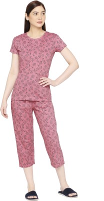 zebu Women Printed Pink Night Suit Set