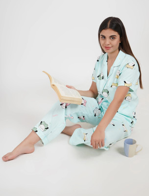 Lugo Women Printed Blue Night Suit Set