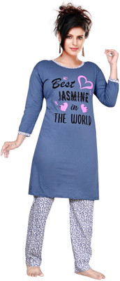 malaq Women Printed Blue Top & Pyjama Set