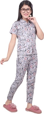 urban cat Women Printed Grey Night Suit Set