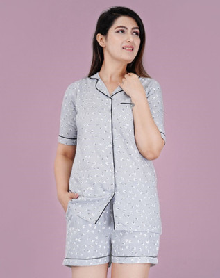 DreamBe Women Printed Grey Top & Shorts Set