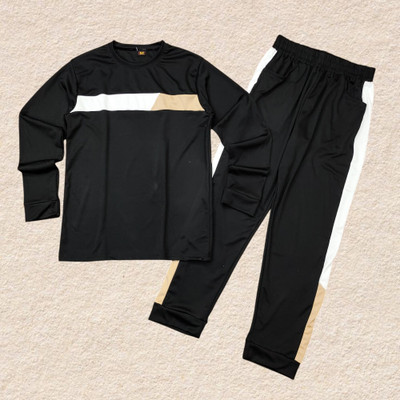 Jashcreation Men Colorblock Black Night Suit Set