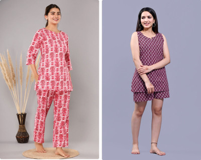 Krati Creatioms Women Printed Pink, Purple Top & Pyjama Set