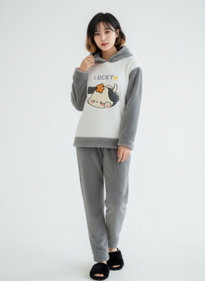 SKG Women Self Design Grey Night Suit Set