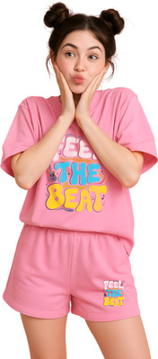 My Swag Women Printed Pink Top & Shorts Set