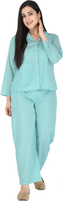 Kannahi Women Checkered Blue Top & Pyjama Set