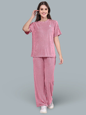 bamboo breeze Women Striped Pink Top & Pyjama Set