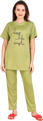 Bombshell Women Printed Light Green Top & Pyjama Set