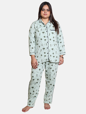 HouseOfCommon Women Printed Light Green Top & Pyjama Set