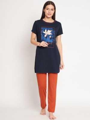 Looper Women Printed Blue Top & Pyjama Set