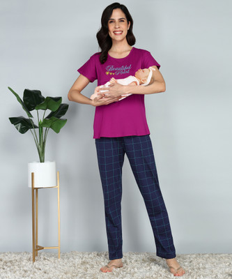 Attempt Women Printed Purple Night Suit Set