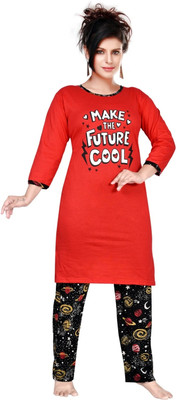 malaq Women Printed Red Top & Pyjama Set