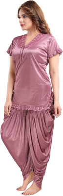 HouseOfCommon Women Solid Purple Night Suit Set