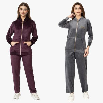 US Trendz Women Solid Purple, Grey Night Suit Set